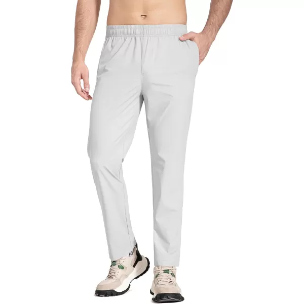 BALEAF Mens Running Pants Elastic Waist Lightweight Jogging Stretch Golf Workout Pants with Zipper PocketsLight Grey