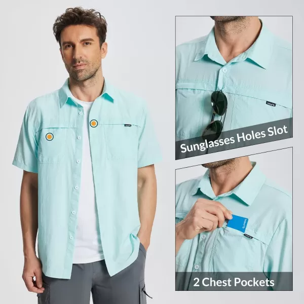 BALEAF Mens Short Sleeve Shirts UPF 50 Sun Protection Casual Button Down for Fishing Hiking Beach Lightweight Quick DrySpa Retreat