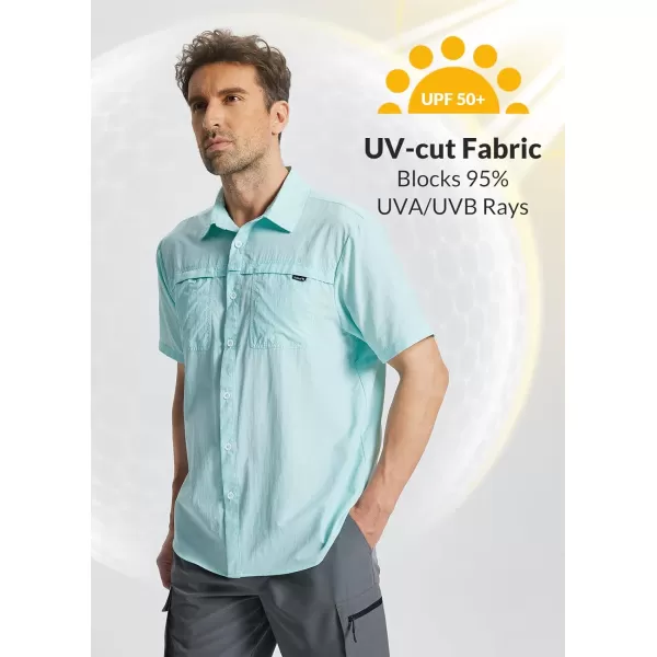 BALEAF Mens Short Sleeve Shirts UPF 50 Sun Protection Casual Button Down for Fishing Hiking Beach Lightweight Quick DrySpa Retreat