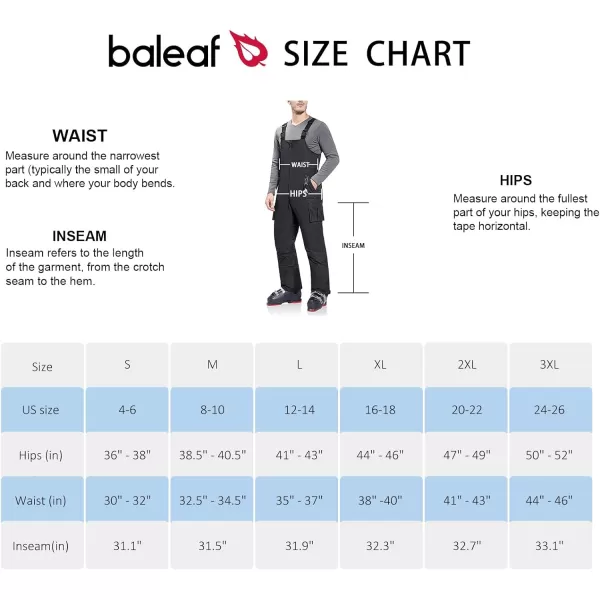 BALEAF Mens Ski Bibs Insulated Waterproof Coveralls Overalls Cargo Pockets Ripstops Snow Pants Warm Skiing Suits Ice WorkBlack