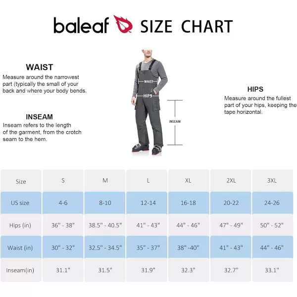 BALEAF Mens Ski Bibs Insulated Waterproof Coveralls Overalls Cargo Pockets Ripstops Snow Pants Warm Skiing Suits Ice WorkDeep Gray