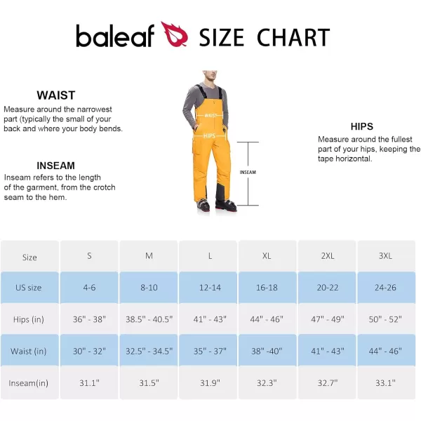 BALEAF Mens Ski Bibs Insulated Waterproof Coveralls Overalls Cargo Pockets Ripstops Snow Pants Warm Skiing Suits Ice WorkOrange