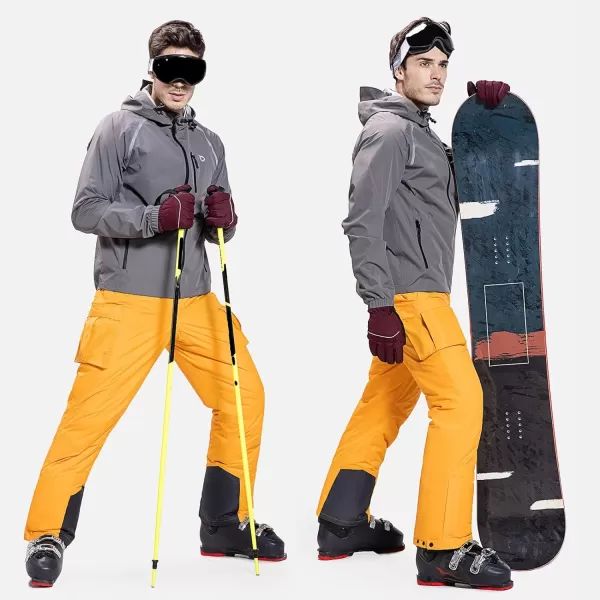 BALEAF Mens Ski Bibs Insulated Waterproof Coveralls Overalls Cargo Pockets Ripstops Snow Pants Warm Skiing Suits Ice WorkOrange