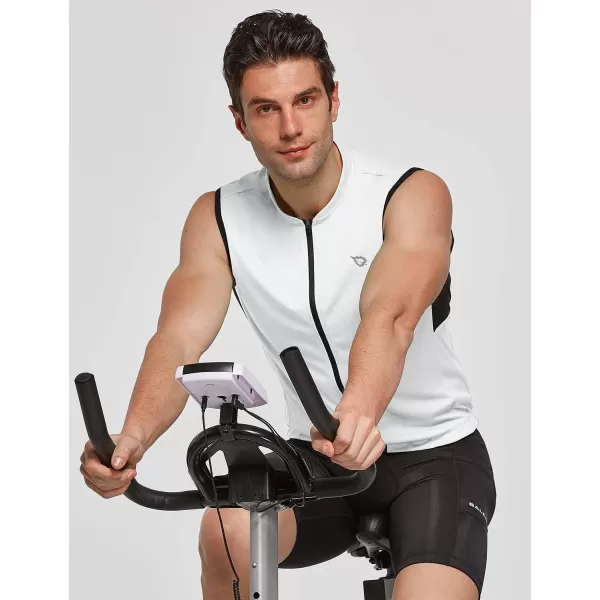 BALEAF Mens Sleeveless Cycling Jersey Road Bike Shirt Bicycle Biking Tank Tops Full Zip Pockets SPF UPF5001white