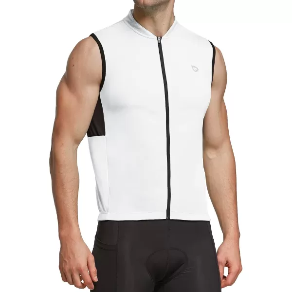 BALEAF Mens Sleeveless Cycling Jersey Road Bike Shirt Bicycle Biking Tank Tops Full Zip Pockets SPF UPF5001white