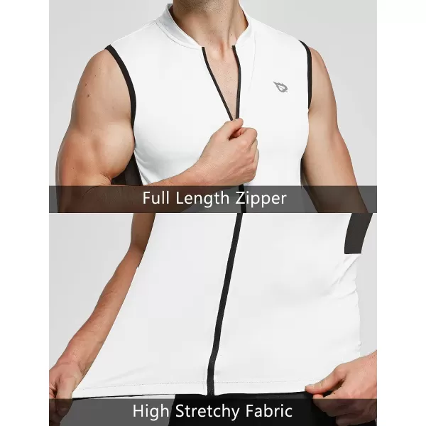 BALEAF Mens Sleeveless Cycling Jersey Road Bike Shirt Bicycle Biking Tank Tops Full Zip Pockets SPF UPF5001white