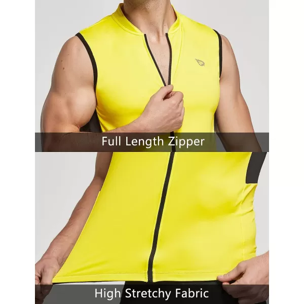 BALEAF Mens Sleeveless Cycling Jersey Road Bike Shirt Bicycle Biking Tank Tops Full Zip Pockets SPF UPF5004yellow