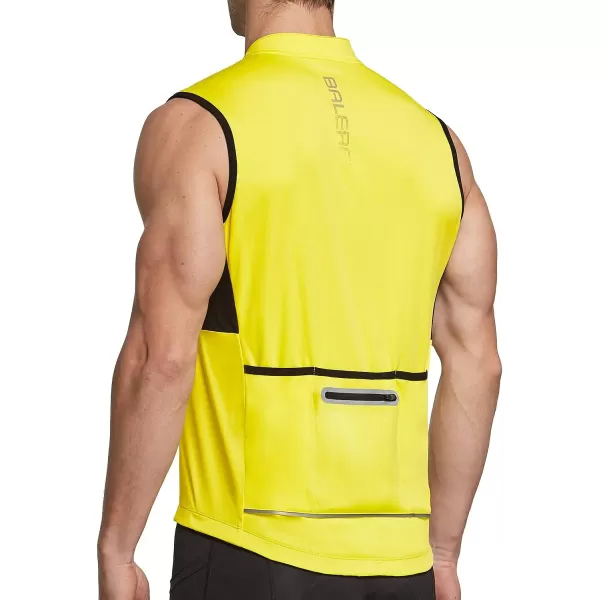 BALEAF Mens Sleeveless Cycling Jersey Road Bike Shirt Bicycle Biking Tank Tops Full Zip Pockets SPF UPF5004yellow