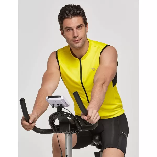 BALEAF Mens Sleeveless Cycling Jersey Road Bike Shirt Bicycle Biking Tank Tops Full Zip Pockets SPF UPF5004yellow