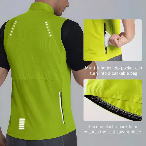 BALEAF Mens Sleeveless Cycling Vest Windproof Bike Jersey Lightweight Reflective Packable Pockets Golf Running04green