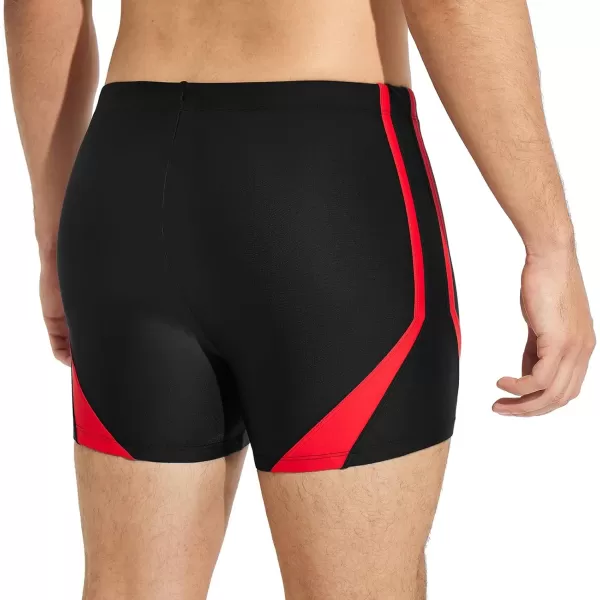 BALEAF Mens Square Leg Athletic Swim Jammers Durable Training Splice Team SwimsuitBlackRed