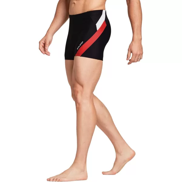 BALEAF Mens Square Leg Athletic Swim Jammers Durable Training Splice Team SwimsuitBlackRed