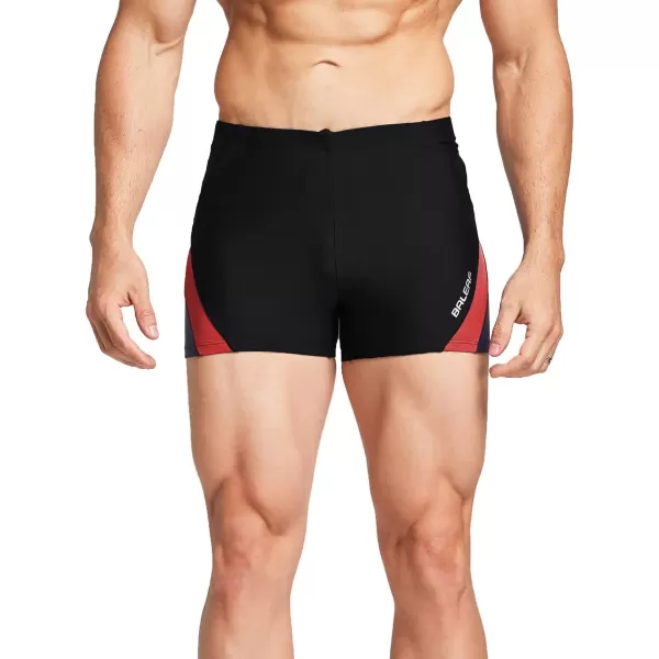 BALEAF Mens Square Leg Athletic Swim Jammers Durable Training Splice Team SwimsuitBlackRed