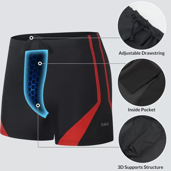 BALEAF Mens Square Leg Athletic Swim Jammers Durable Training Splice Team SwimsuitBlackRed