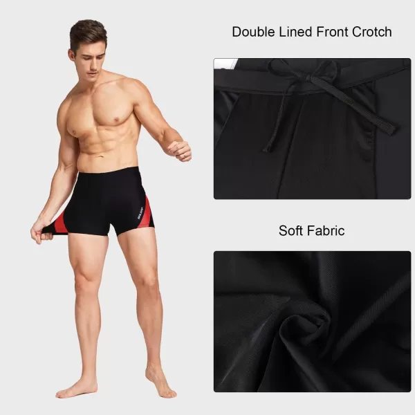 BALEAF Mens Square Leg Athletic Swim Jammers Durable Training Splice Team SwimsuitBlackRed