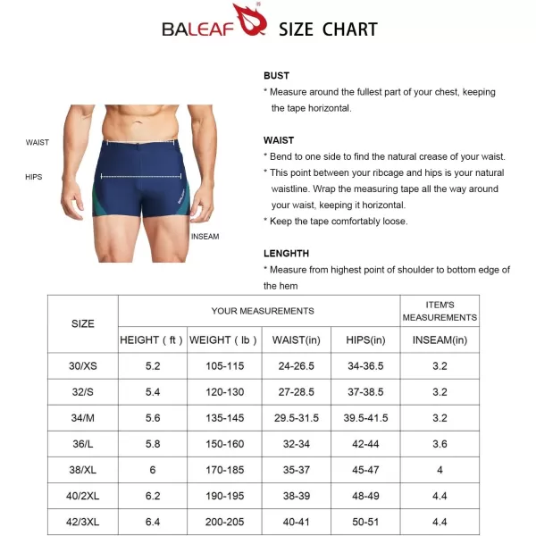 BALEAF Mens Square Leg Athletic Swim Jammers Durable Training Splice Team SwimsuitBlueTeal Green