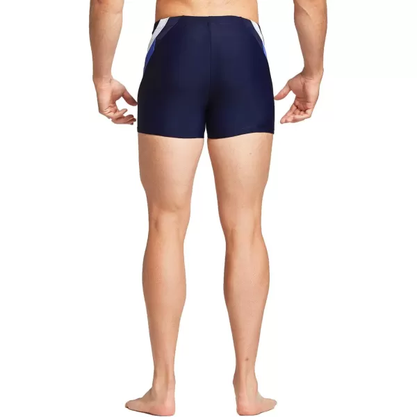 BALEAF Mens Square Leg Athletic Swim Jammers Durable Training Splice Team SwimsuitNavy BlueWhite