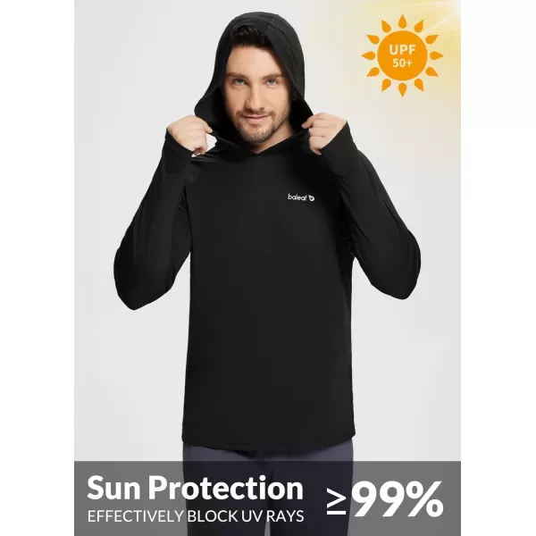 BALEAF Mens Sun Protection Hoodie Shirt UPF 50 Long Sleeve UV SPF TShirts Rash Guard Fishing Swimming LightweightStyle 1black