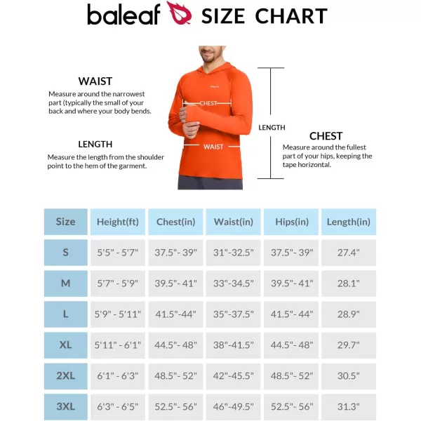 BALEAF Mens Sun Protection Hoodie Shirt UPF 50 Long Sleeve UV SPF TShirts Rash Guard Fishing Swimming LightweightStyle 1vermillion Orange