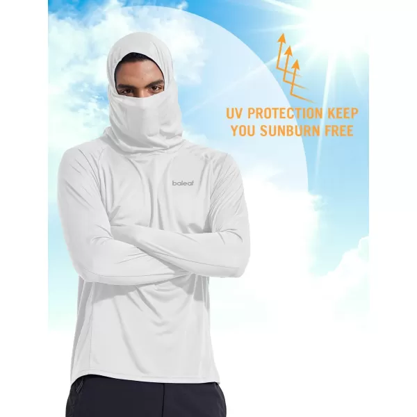 BALEAF Mens Sun Protection Hoodie Shirt UPF 50 Long Sleeve UV SPF TShirts with Mask Rash Guard Fishing Lightweight03white