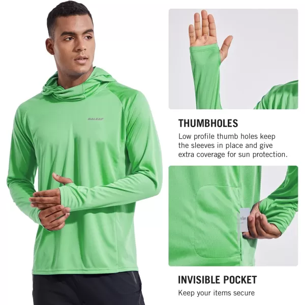 BALEAF Mens Sun Protection Hoodie Shirt UPF 50 Long Sleeve UV SPF TShirts with Mask Rash Guard Fishing Lightweight06light Green