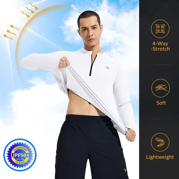 BALEAF Mens Sun Protection Shirts UPF 50 Long Sleeve Cycling Jersey UV SPF Rash Guard Lightweight Quick DryWhite