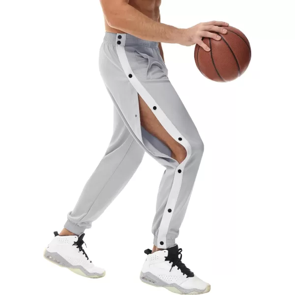 BALEAF Mens Tear Away Basketball Pants Loose Fit Active Sweatpants Casual Workout Track PantsGrey White