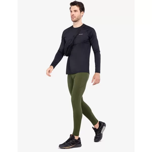 BALEAF Mens Thermal Running Tights Leggings Water Resistant with Pockets Cold Weather Hiking Cycling Fleece PantsArmy Green