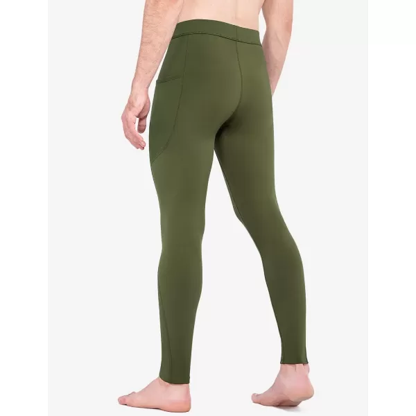 BALEAF Mens Thermal Running Tights Leggings Water Resistant with Pockets Cold Weather Hiking Cycling Fleece PantsArmy Green