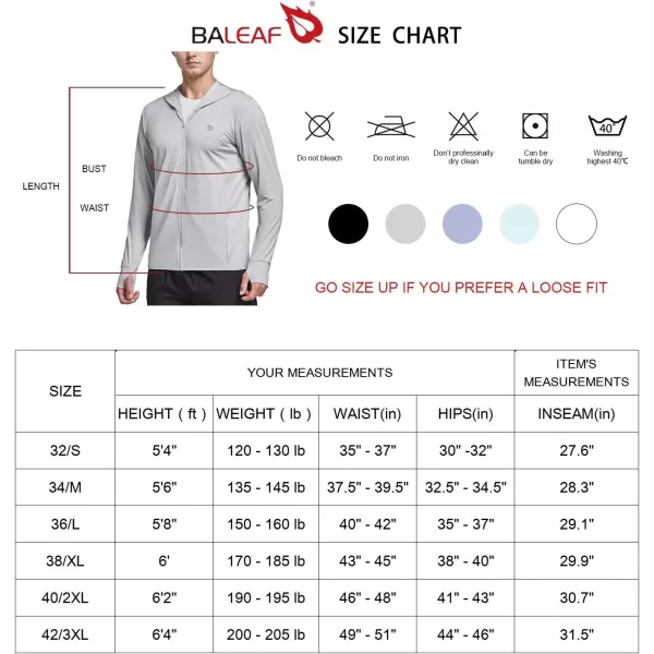 BALEAF Mens UPF 50 Full Zip Light Jacket Hooded Long Sleeve Cooling Shirt with Pocket Hiking Fishing Outdoor PerformanceLight Grey