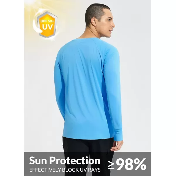 BALEAF Mens UPF 50 Sun Protection Shirts Zip Pockets UV SPF Clothing Lightweight Long Sleeve Rash Guard Quick DrySky Blue