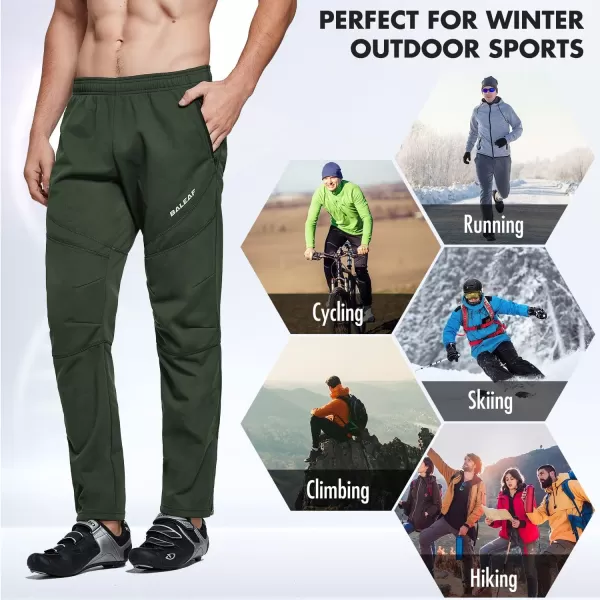 BALEAF Mens Winter Cycling Pants Mountain Bike Cold Weather Hiking Gear Windproof Fleece Lined Running Ski Bicycle ClothesA01green