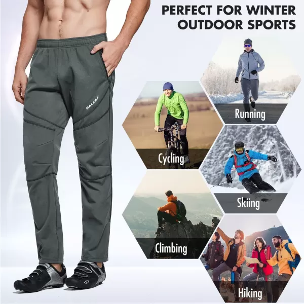 BALEAF Mens Winter Cycling Pants Mountain Bike Cold Weather Hiking Gear Windproof Fleece Lined Running Ski Bicycle ClothesA01grey