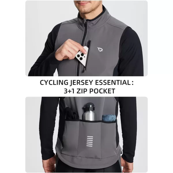 BALEAF Mens Winter Cycling Vest Reflective Running Warm Thermal Gilet Windproof Fleece Lined Jacket Outdoor Bicycle Gear03grey