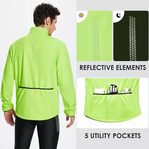 BALEAF Mens Winter Jacket Windproof Softshell Theraml Warm Pockets Cycling Running Mounatin Biking Cold Weather Gear02fluorescent Green