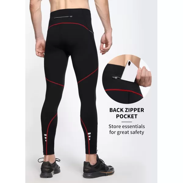 BALEAF Mens Winter Running Tights Thermal Cycling Pants Cold Weather Gear Water Resistant Pockets Compression Leggings3 Pockets Red