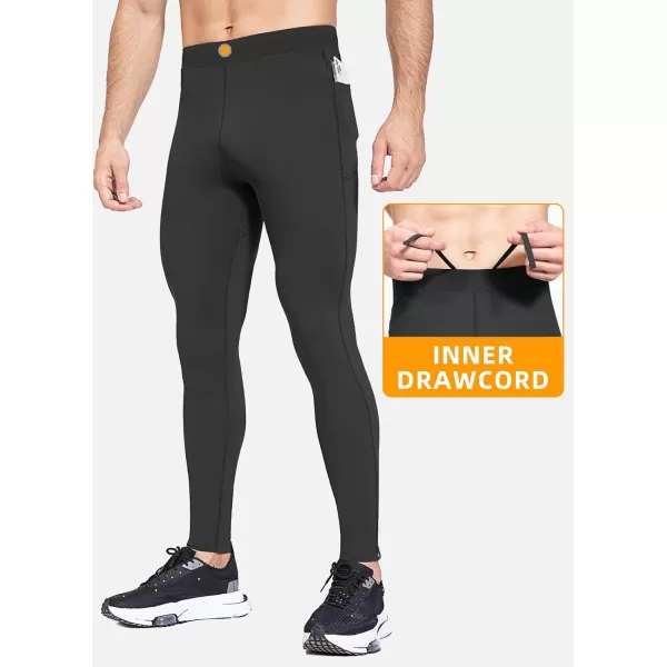 BALEAF Mens Winter Running Tights Thermal Cycling Pants Water Resistant Fleece Leggings Zipper Pockets Cold Weather GearBlack