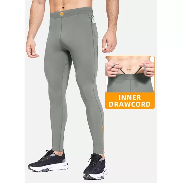 BALEAF Mens Winter Running Tights Thermal Cycling Pants Water Resistant Fleece Leggings Zipper Pockets Cold Weather GearGrey