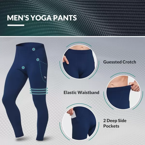 BALEAF Mens Yoga Pants with Pockets Tight Workout Compression Pants Men Stretch Mens Leggings for Running Dance CyclingA Navy