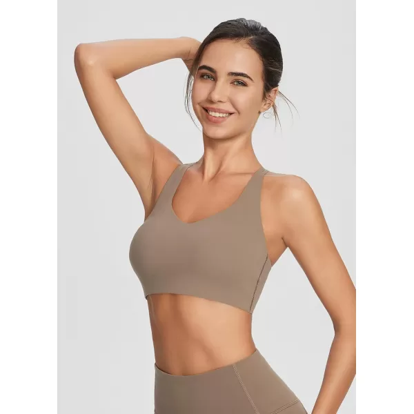 BALEAF Nuleaf Sports Bras for Women Strappy Longline Yoga Padded Bras High Impact Molded Cups Workout Crop TopCocoa Brown