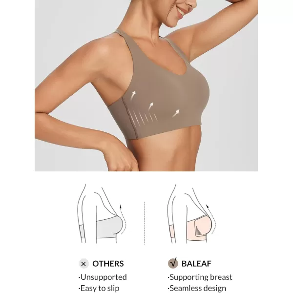 BALEAF Nuleaf Sports Bras for Women Strappy Longline Yoga Padded Bras High Impact Molded Cups Workout Crop TopCocoa Brown