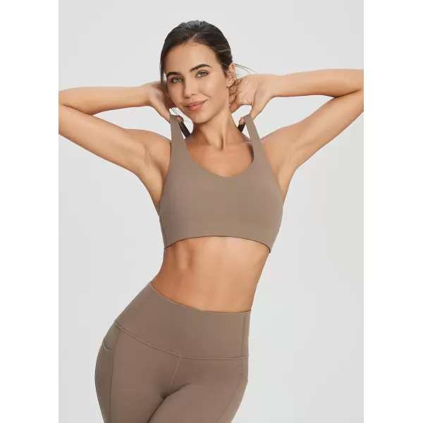 BALEAF Nuleaf Sports Bras for Women Strappy Longline Yoga Padded Bras High Impact Molded Cups Workout Crop TopCocoa Brown