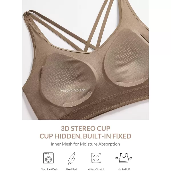 BALEAF Nuleaf Sports Bras for Women Strappy Longline Yoga Padded Bras High Impact Molded Cups Workout Crop TopCocoa Brown