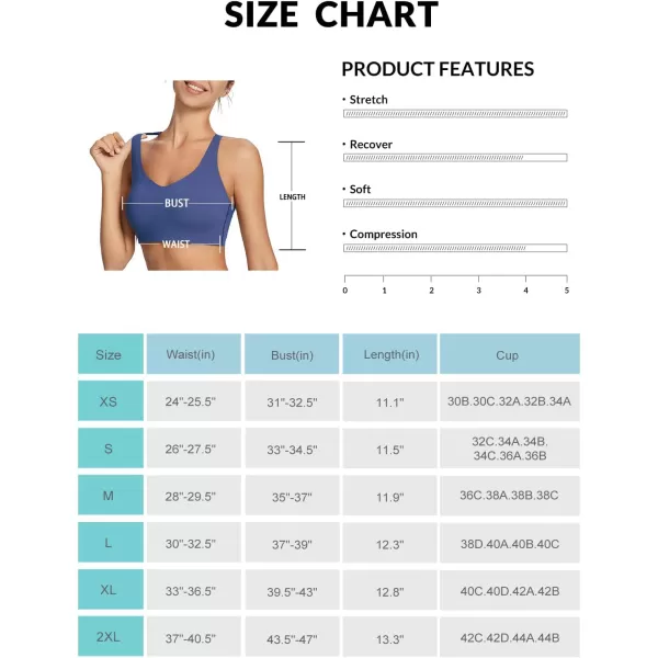 BALEAF Nuleaf Sports Bras for Women Strappy Longline Yoga Padded Bras High Impact Molded Cups Workout Crop TopNavy Blue