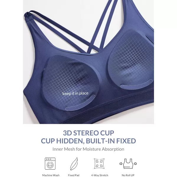 BALEAF Nuleaf Sports Bras for Women Strappy Longline Yoga Padded Bras High Impact Molded Cups Workout Crop TopNavy Blue