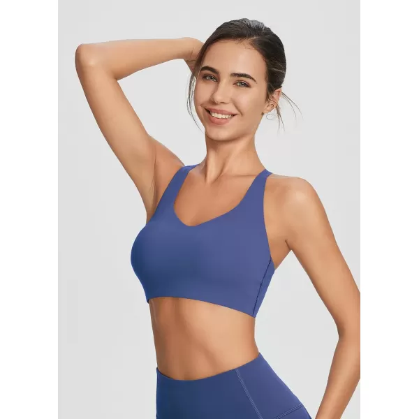 BALEAF Nuleaf Sports Bras for Women Strappy Longline Yoga Padded Bras High Impact Molded Cups Workout Crop TopNavy Blue