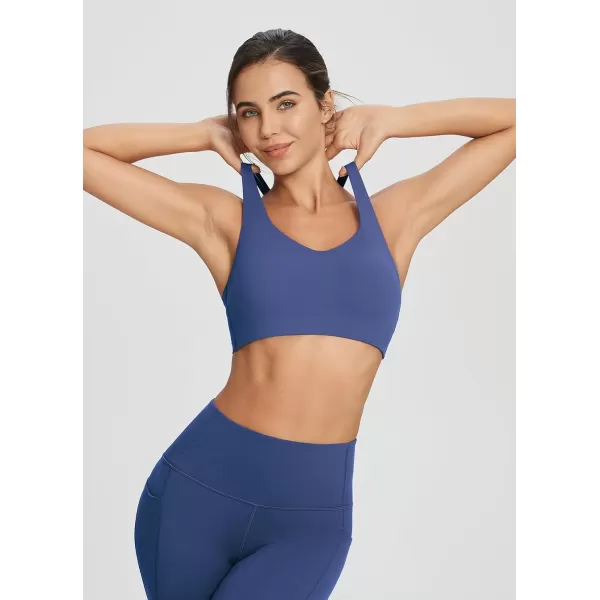 BALEAF Nuleaf Sports Bras for Women Strappy Longline Yoga Padded Bras High Impact Molded Cups Workout Crop TopNavy Blue