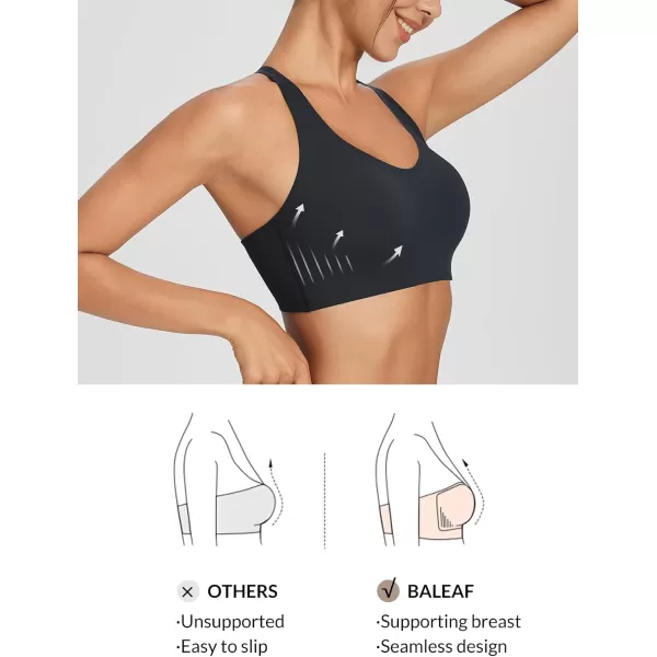 BALEAF Nuleaf Womens Strappy Sports Bra Longline Wirefree Padded Yoga Workout Crop Tops CrissCross Back Light Impact FitBlack