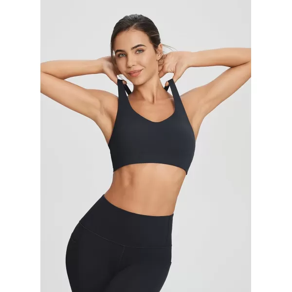 BALEAF Nuleaf Womens Strappy Sports Bra Longline Wirefree Padded Yoga Workout Crop Tops CrissCross Back Light Impact FitBlack