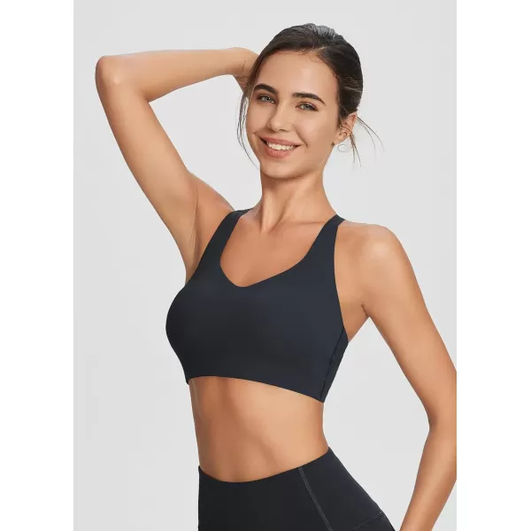 BALEAF Nuleaf Womens Strappy Sports Bra Longline Wirefree Padded Yoga Workout Crop Tops CrissCross Back Light Impact FitBlack